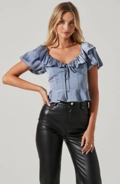 Satin Bubble Sleeve Top -Astr The Label Shop AT17259 SLATEBLUE 3
