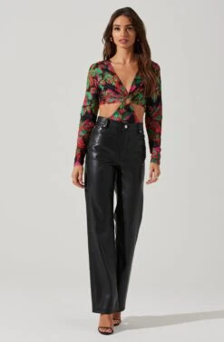 Kiara O-Ring Cutout Long Sleeve Bodysuit -Astr The Label Shop AT17321 BLACKFLORAL 1