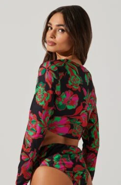 Kiara O-Ring Cutout Long Sleeve Bodysuit -Astr The Label Shop AT17321 BLACKFLORAL 4
