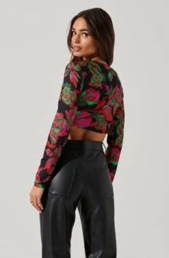 Kiara O-Ring Cutout Long Sleeve Bodysuit -Astr The Label Shop AT17321 BLACKFLORAL 5