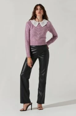 Embroidered Collar Sweater -Astr The Label Shop AT17402 PURPLE 1