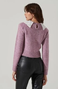 Embroidered Collar Sweater -Astr The Label Shop AT17402 PURPLE 3