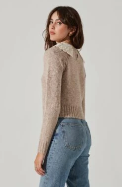 Embroidered Collar Sweater -Astr The Label Shop AT17402 TAUPE 3