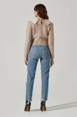 Embroidered Collar Sweater -Astr The Label Shop AT17402 TAUPE 4