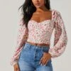 Floral Tie Shoulder Long Sleeve Top