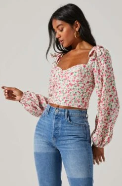 Floral Tie Shoulder Long Sleeve Top -Astr The Label Shop AT17418 PINKMULTIFLORAL 3