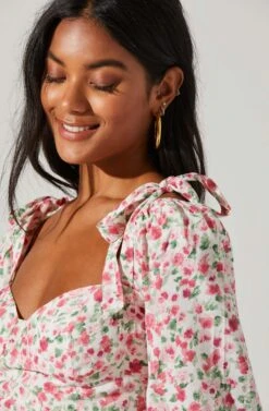 Floral Tie Shoulder Long Sleeve Top -Astr The Label Shop AT17418 PINKMULTIFLORAL 4