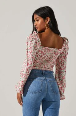 Floral Tie Shoulder Long Sleeve Top -Astr The Label Shop AT17418 PINKMULTIFLORAL 5