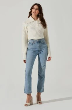 Button Polo Sweater -Astr The Label Shop AT17435 CREAM 1