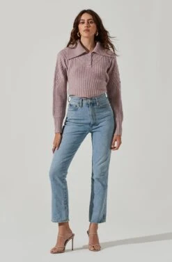 Button Polo Sweater -Astr The Label Shop AT17435 LILAC 1