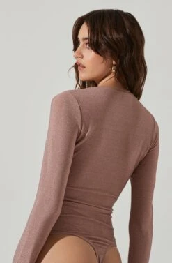 Lace Up Front Long Sleeve Bodysuit -Astr The Label Shop AT17444 PINKSHIMMER 4