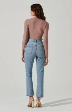 Lace Up Front Long Sleeve Bodysuit -Astr The Label Shop AT17444 PINKSHIMMER 6