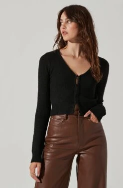Pearl Button Cardigan -Astr The Label Shop AT17475 BLACK 2