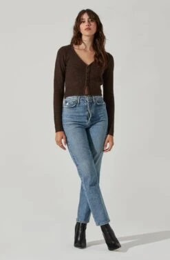 Pearl Button Cardigan -Astr The Label Shop AT17475 BROWN 1