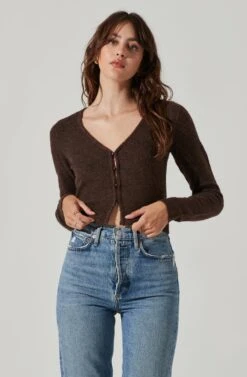 Pearl Button Cardigan -Astr The Label Shop AT17475 BROWN 2