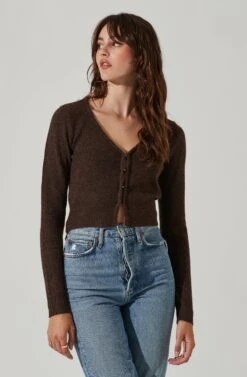 Pearl Button Cardigan -Astr The Label Shop AT17475 BROWN 3