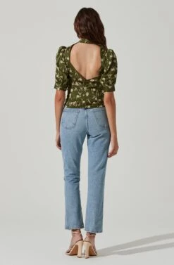Floral Mock Neck Cowl Drape Top -Astr The Label Shop AT17510 OLIVEFLORAL 5