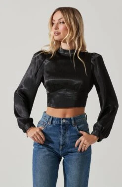 Long Sleeve Mock Neck Open Tie Back Top