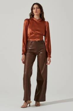 Long Sleeve Mock Neck Open Tie Back Top -Astr The Label Shop AT17512 RUST 1