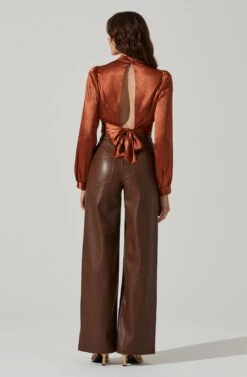 Long Sleeve Mock Neck Open Tie Back Top -Astr The Label Shop AT17512 RUST 5
