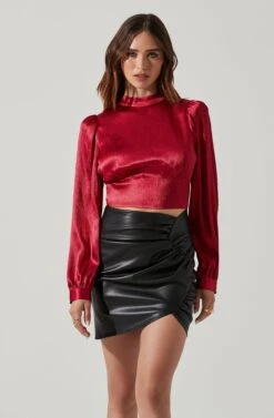 Long Sleeve Mock Neck Open Tie Back Top -Astr The Label Shop AT17512 WINE 2