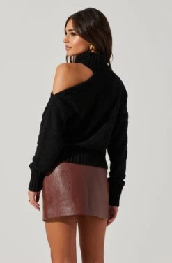 Mock Neck Cutout Sweater -Astr The Label Shop AT17528 BLACK 3