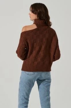 Mock Neck Cutout Sweater -Astr The Label Shop AT17528 BROWN 5