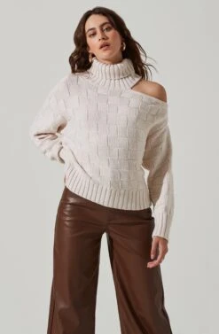 Mock Neck Cutout Sweater -Astr The Label Shop AT17528 CREAM 2