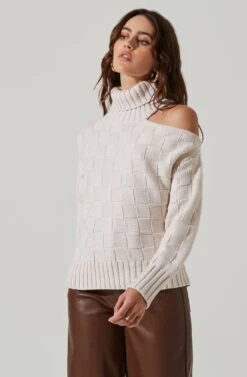 Mock Neck Cutout Sweater -Astr The Label Shop AT17528 CREAM 3