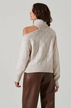 Mock Neck Cutout Sweater -Astr The Label Shop AT17528 CREAM 4