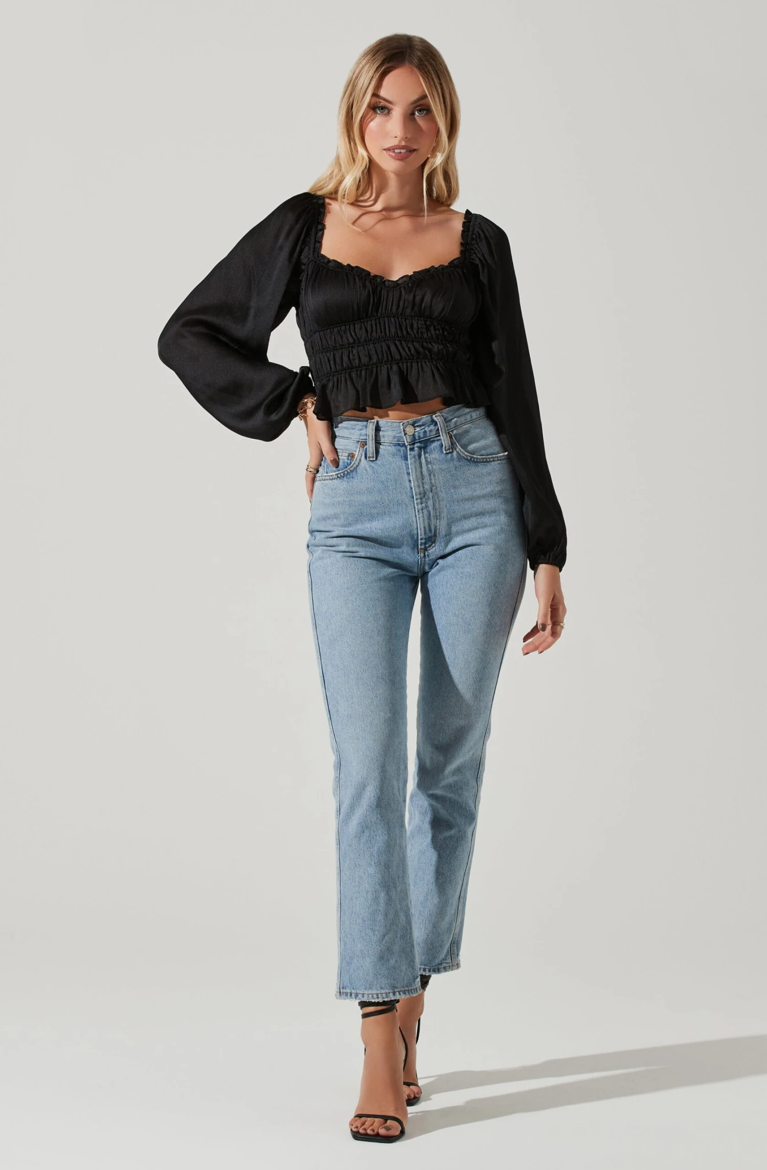 Rowan Satin Peplum Hem Long Sleeve Top 4 Rowan Satin Peplum Hem Long Sleeve Top - Image 2