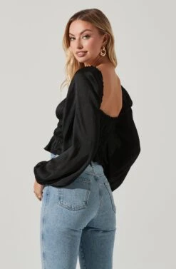 Rowan Satin Peplum Hem Long Sleeve Top 22 Rowan Satin Peplum Hem Long Sleeve Top -Astr The Label Shop AT17542 BLACK 5