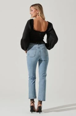 Rowan Satin Peplum Hem Long Sleeve Top 21 Rowan Satin Peplum Hem Long Sleeve Top -Astr The Label Shop AT17542 BLACK 6