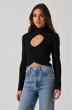 Elia Mock Neck Cutout Sweater -Astr The Label Shop AT17545 BLACK 4