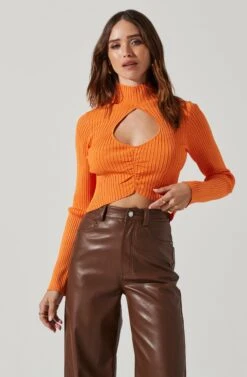 Elia Mock Neck Cutout Sweater -Astr The Label Shop AT17545 ORANGE 3