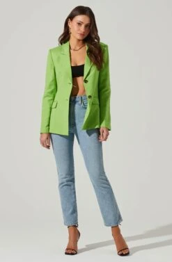 Fitted Buttoned Blazer -Astr The Label Shop AT17557 LIME 2