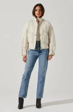 Dalia Quilted Cinched Jacket -Astr The Label Shop AT17586 EGGSHELL 1