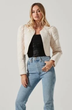 Lucia Quilted Cropped Puff Sleeve Jacket 15 Lucia Quilted Cropped Puff Sleeve Jacket -Astr The Label Shop AT17627 OFFWHITE 2