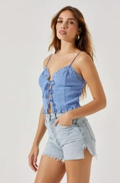 Lace Trim Front Tie Cami -Astr The Label Shop AT17640 CORNFLOWERBLUE 3