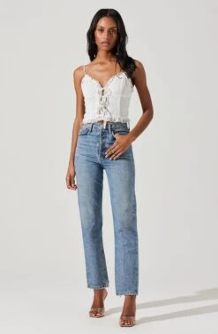 Lace Trim Front Tie Cami -Astr The Label Shop AT17640 WHITE 1