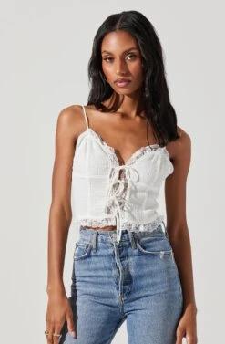 Lace Trim Front Tie Cami -Astr The Label Shop AT17640 WHITE 3