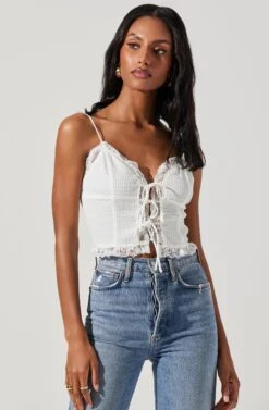 Lace Trim Front Tie Cami -Astr The Label Shop AT17640 WHITE 4