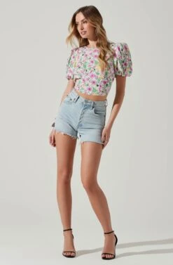 Floral Bubble Sleeve Tie Back Top -Astr The Label Shop AT17725 PINKGREENFLORAL 2