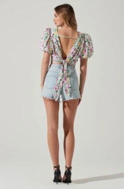 Floral Bubble Sleeve Tie Back Top -Astr The Label Shop AT17725 PINKGREENFLORAL 6