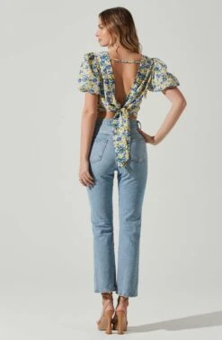 Floral Bubble Sleeve Tie Back Top -Astr The Label Shop AT17725 YELLOWBLUEFLORAL 6