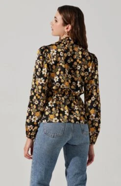 Asymmetrical Collared Floral Wrap Top -Astr The Label Shop AT17922 BLACKYELLOWFLORAL 6