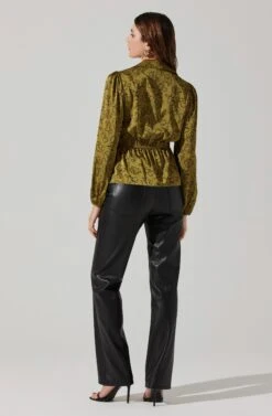 Asymmetrical Collared Floral Wrap Top -Astr The Label Shop AT17922 OLIVEFLORALSKETCH 5