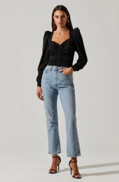 Long Sleeve Ruched Puff Sleeve Top -Astr The Label Shop AT17932YS BLACK 1