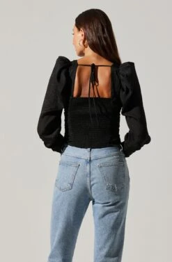 Long Sleeve Ruched Puff Sleeve Top -Astr The Label Shop AT17932YS BLACK 6
