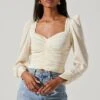 Long Sleeve Ruched Puff Sleeve Top
